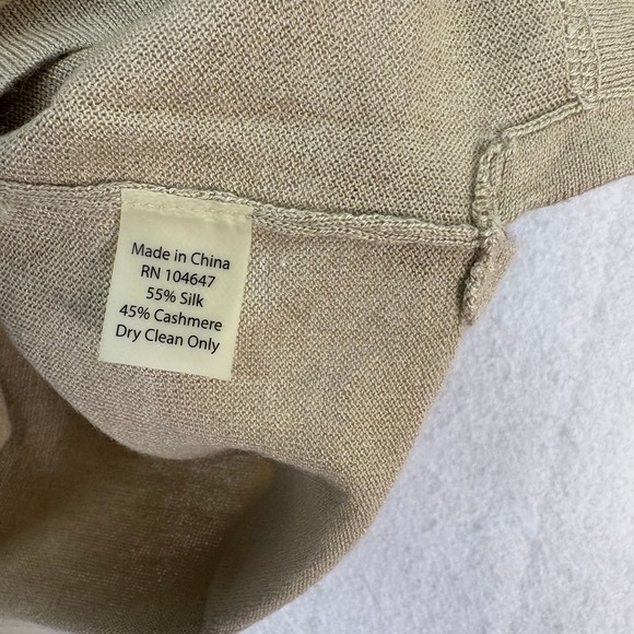Kinross Womens L Tan Silk Cashmere Blend Crew Neck Short Sleeve Sweater Luxury * - Picture 5 of 5